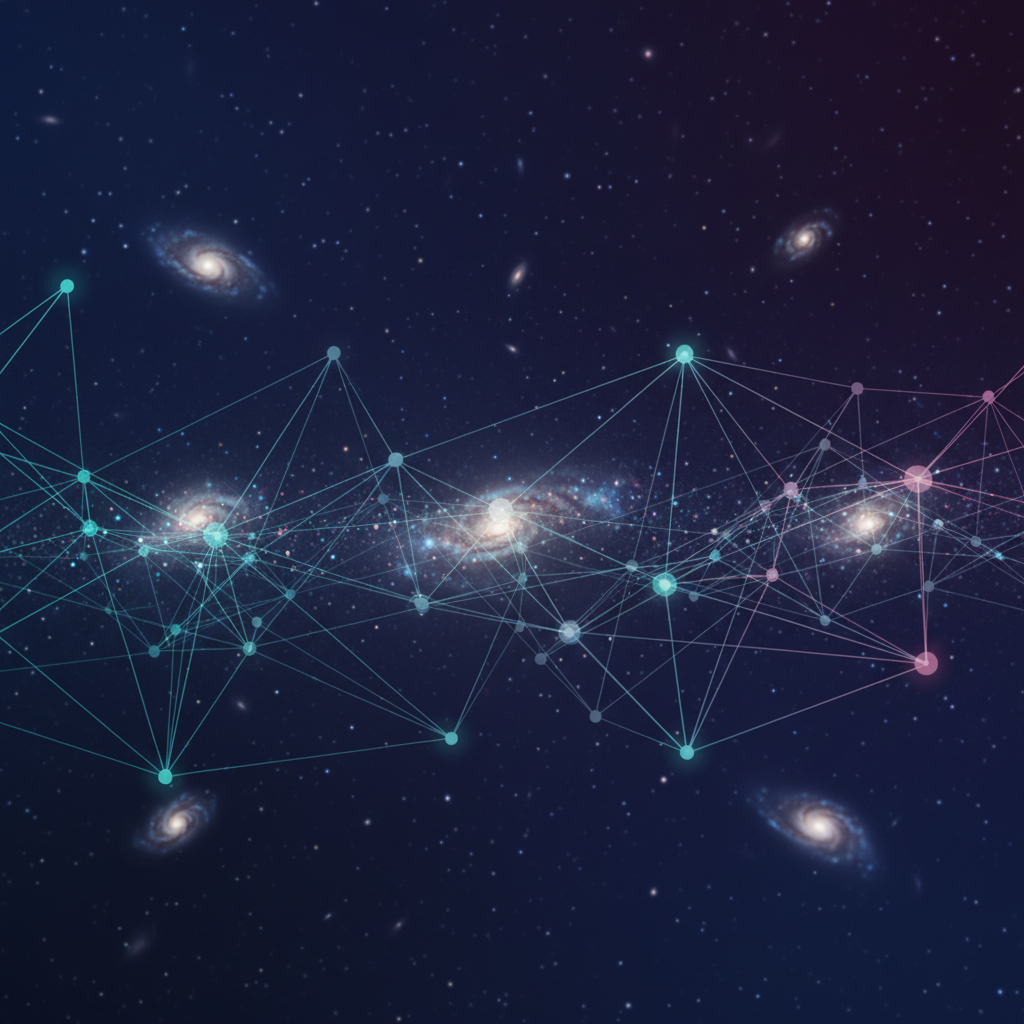 AI neuronová síť analyzující kosmické snímky z Hubblova teleskopu — vizualizace propojení umělé inteligence a astronomie