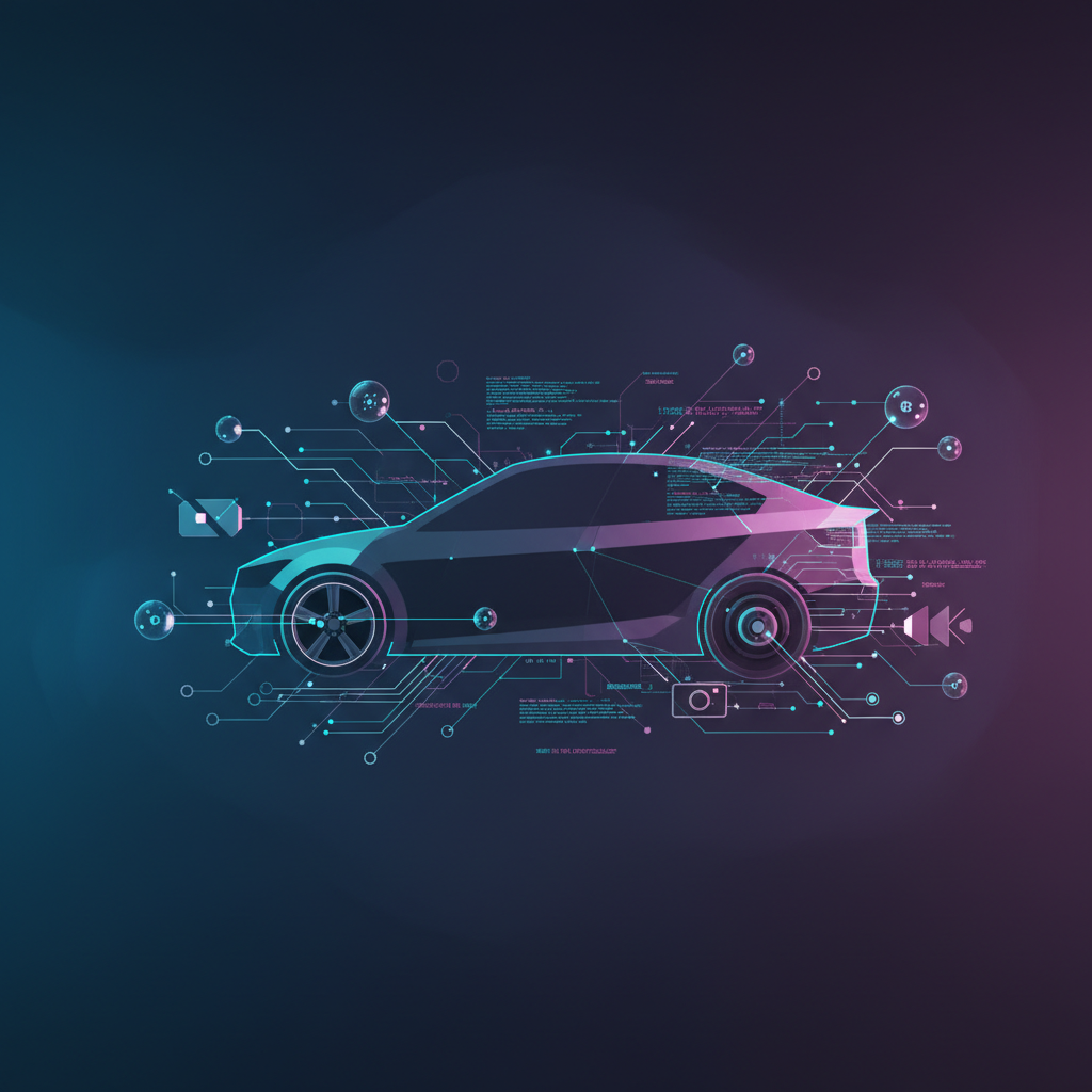 AI v automobilovém průmyslu — Valeo nasazuje Gemini, ilustrační vizuál spojení AI a vývoje softwaru pro auta