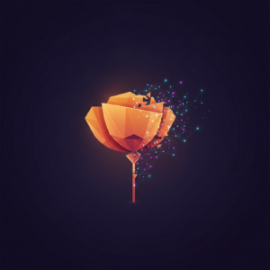 Abstraktní ilustrace AI asistentky Poppy: stylizovaný vlčí mák přecházející v digitální neuronovou síť