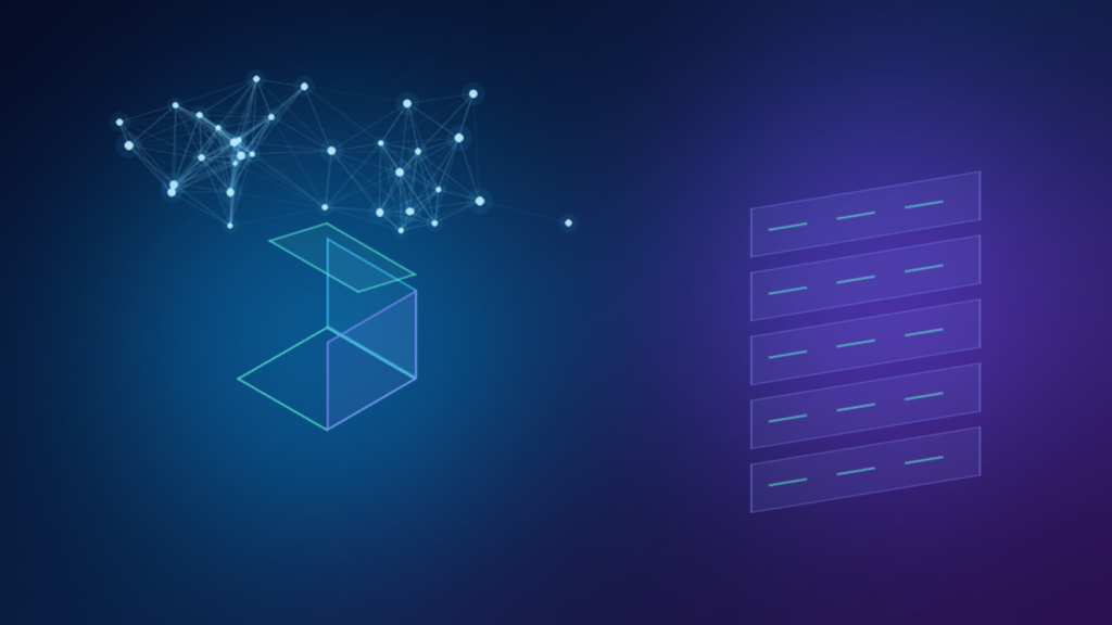 Abstraktní ilustrace open-weight AI modelů: otevřená datová krychle s neuronovou sítí a serverové racky